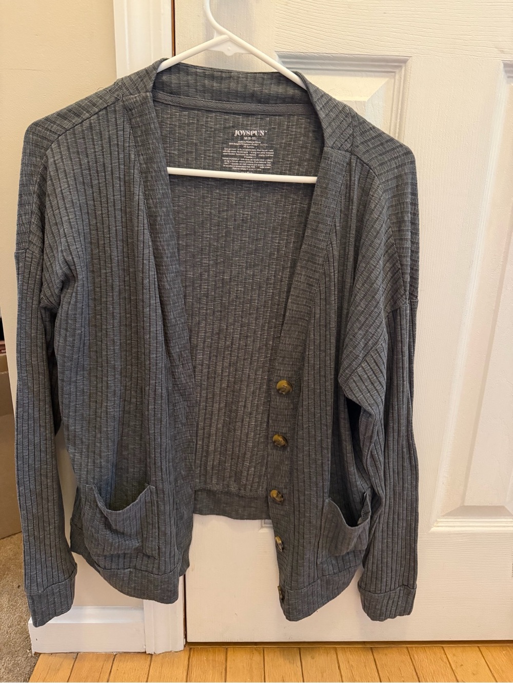 Joyspun Gray Ribbed Button-Front Women's Cardigan